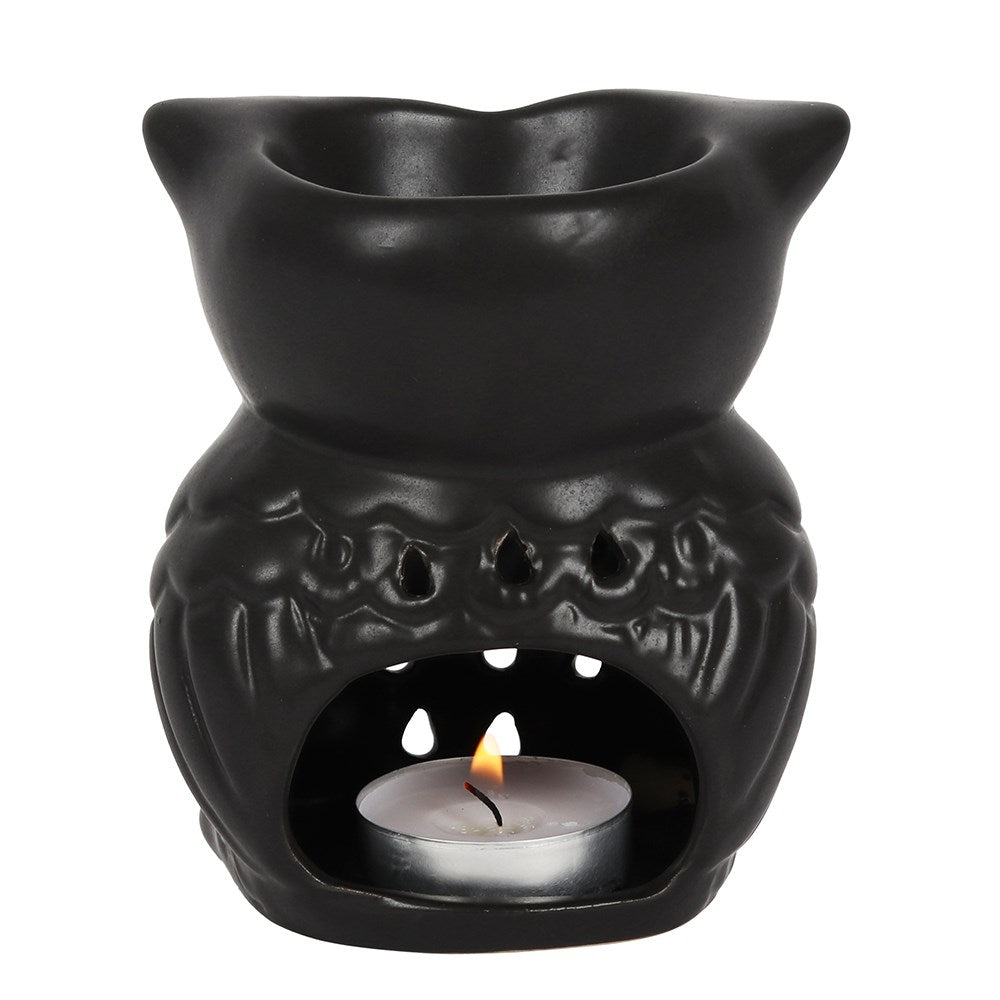 Owl Ceramic Tealight Wax Melter - Black