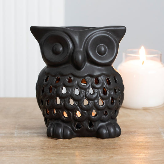 Owl Ceramic Tealight Wax Melter - Black