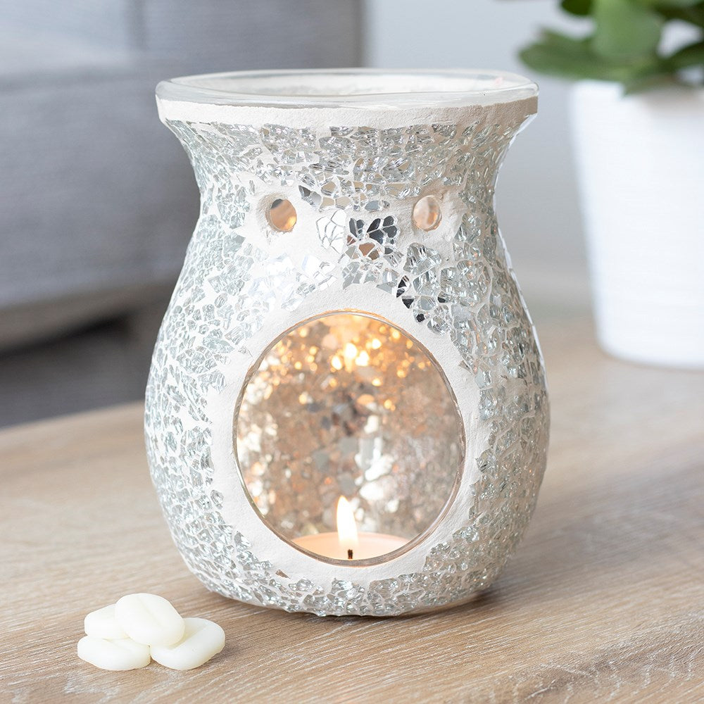 Large Crackle Glass Tealight Wax Melter - Silver