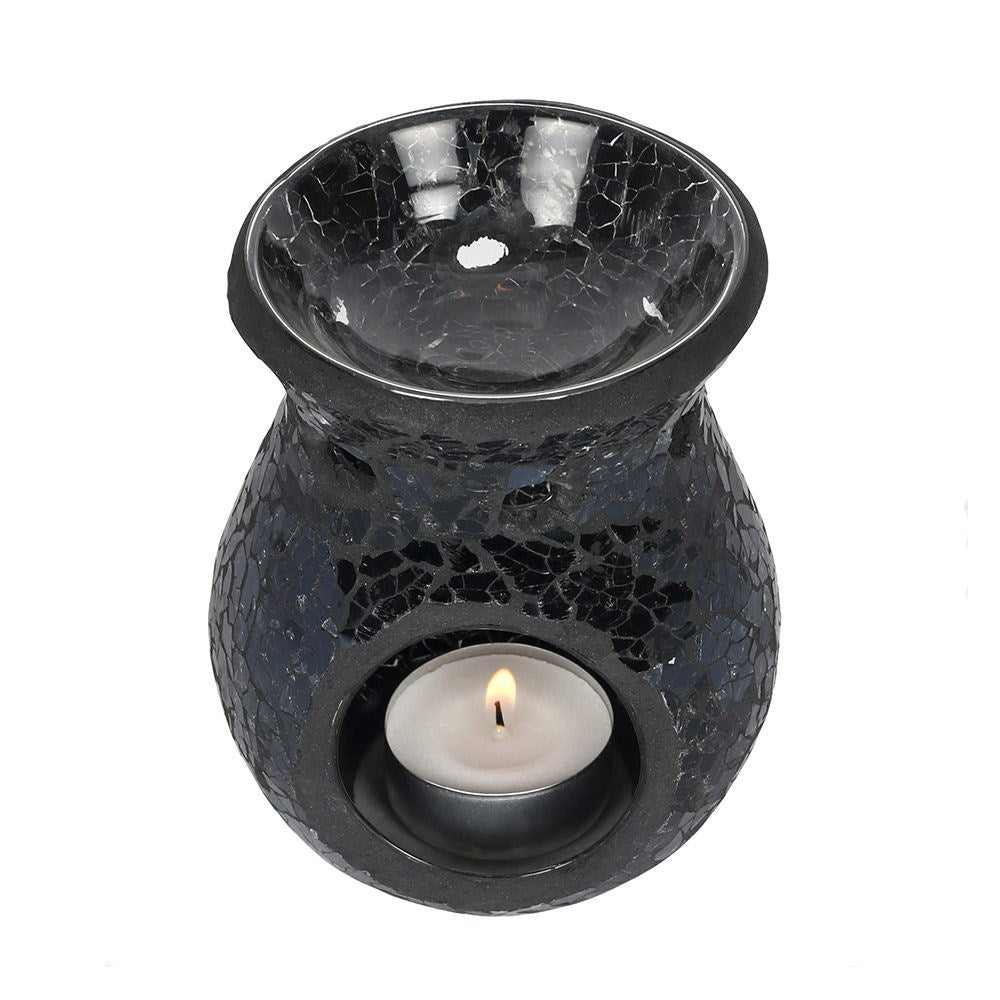 Small Crackle Glass Tealight Wax Melter - Black