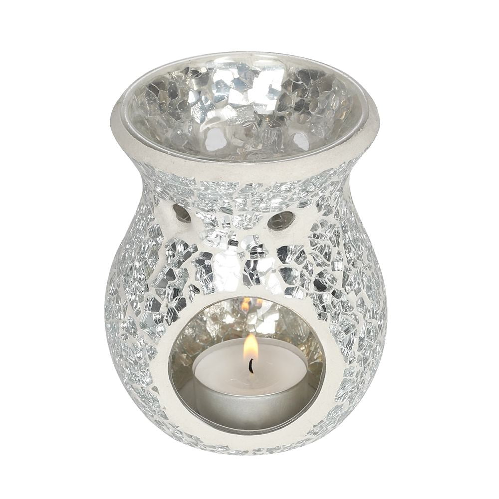 Small Crackle Glass Tealight Wax Melter - Silver