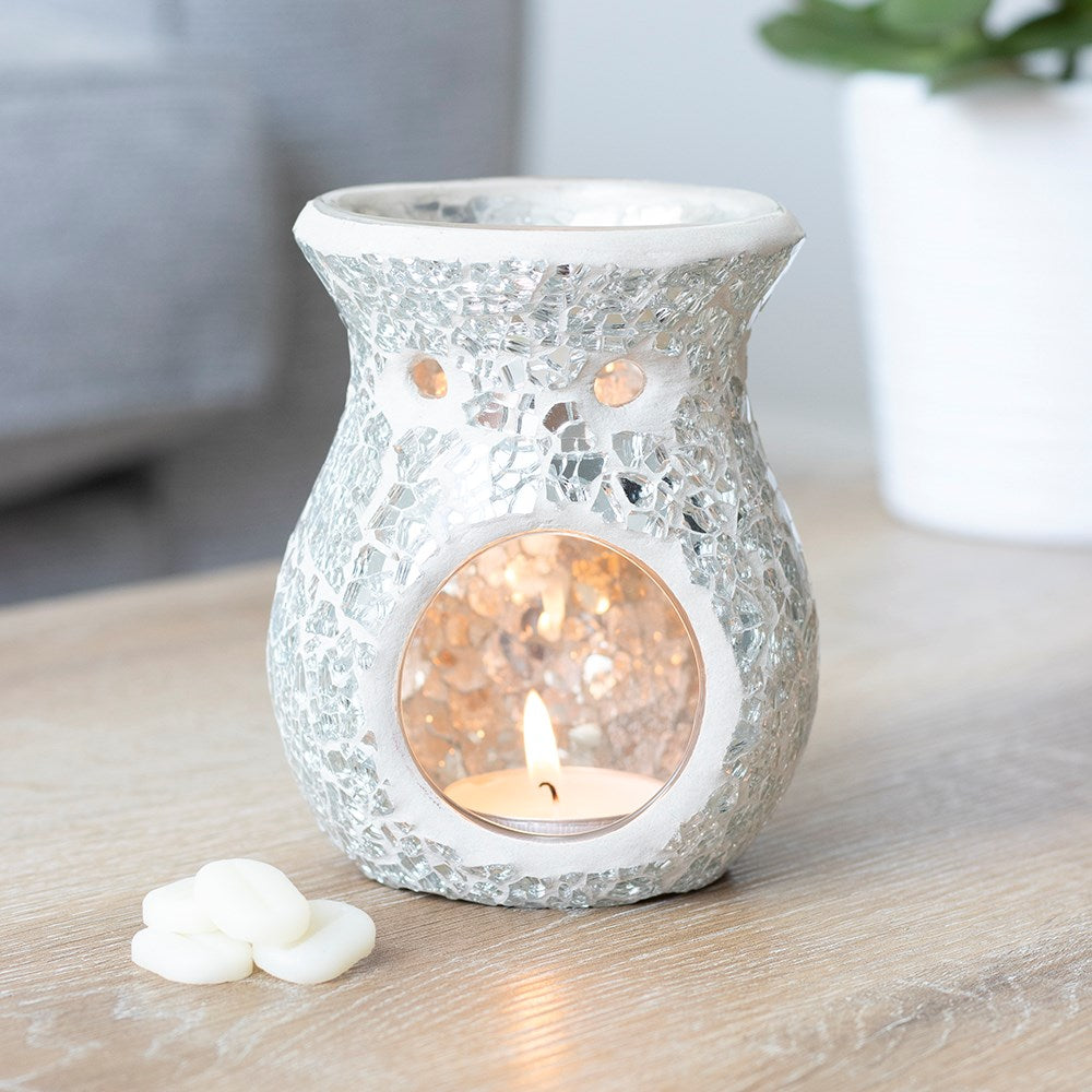 Small Crackle Glass Tealight Wax Melter - Silver