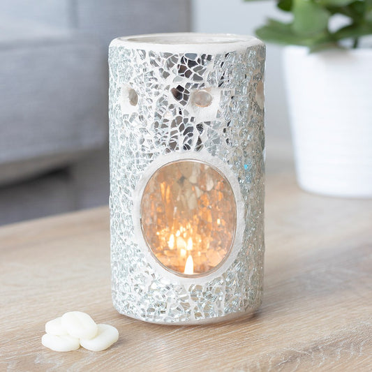 Pillar Crackle Glass Tealight Wax Melter - Silver