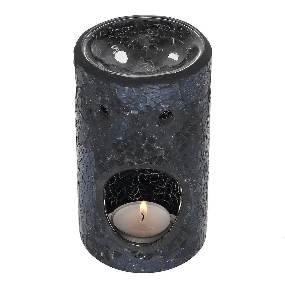 Pillar Crackle Glass Tealight Wax Melter - Black