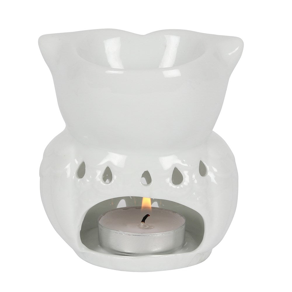 Owl Ceramic Tealight Wax Melter - White