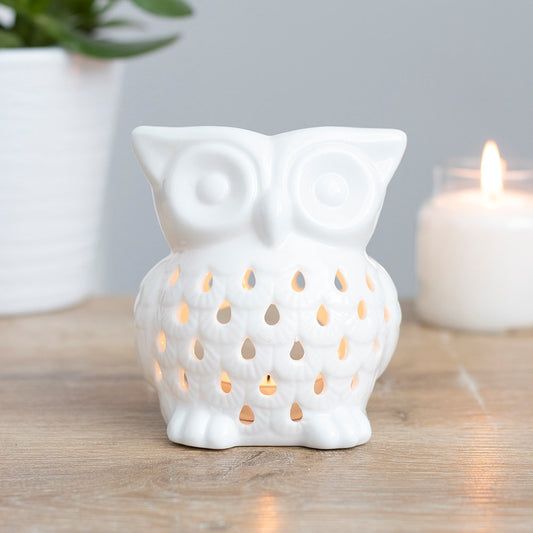 Owl Ceramic Tealight Wax Melter - White