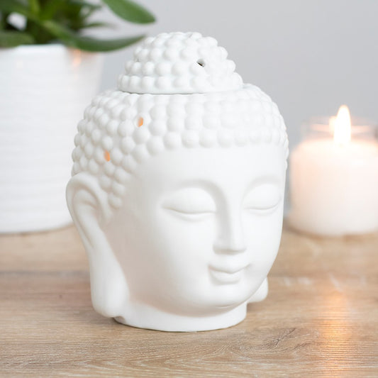 Buddha Head Ceramic Tealight Wax Melter - White