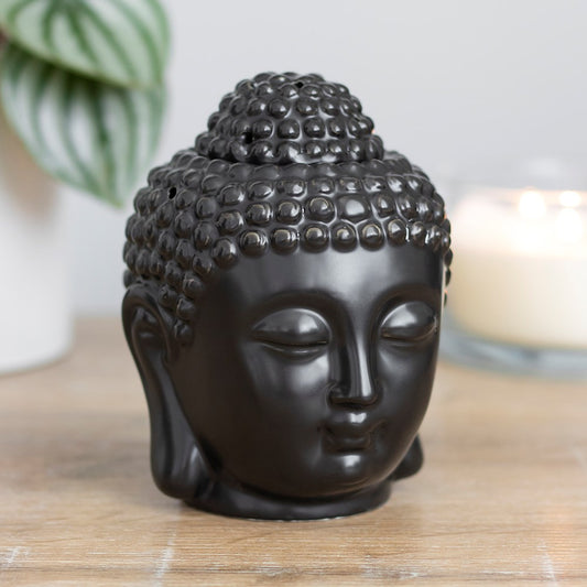 Buddha Head Ceramic Tealight Wax Melter - Black