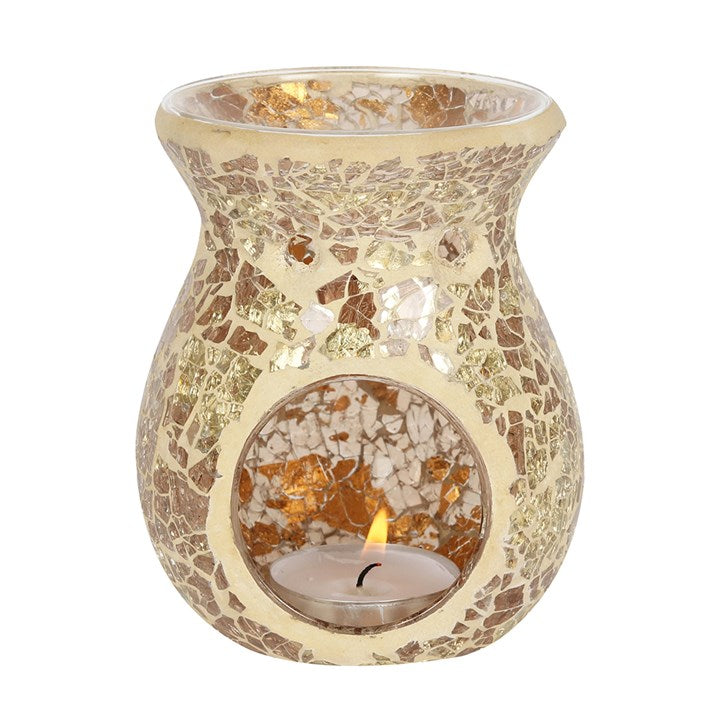 Small Crackle Glass Tealight Wax Melter - Gold