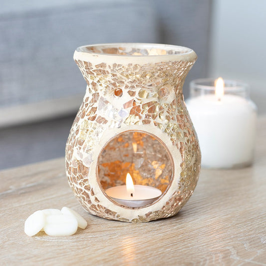 Small Crackle Glass Tealight Wax Melter - Gold