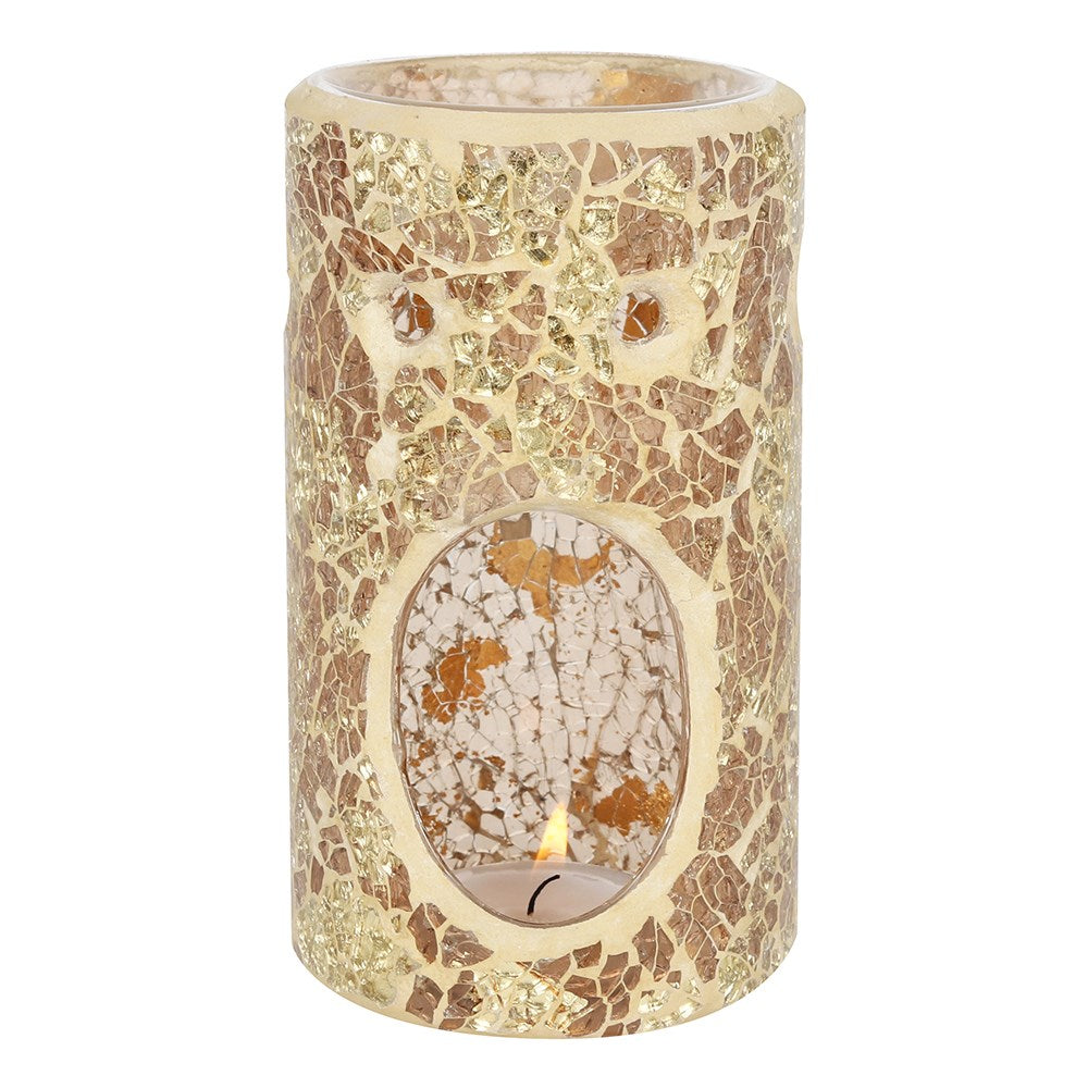 Pillar Crackle Glass Tealight Wax Melter - Gold