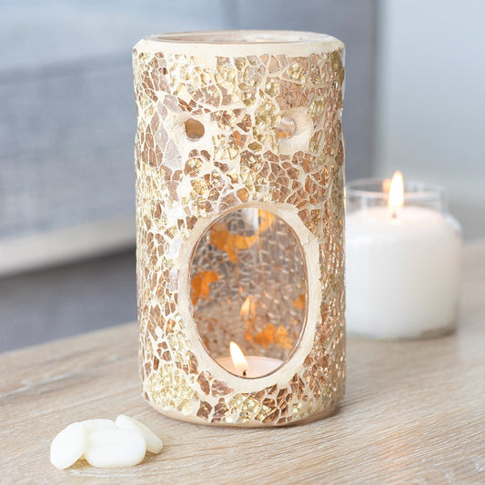 Pillar Crackle Glass Tealight Wax Melter - Gold