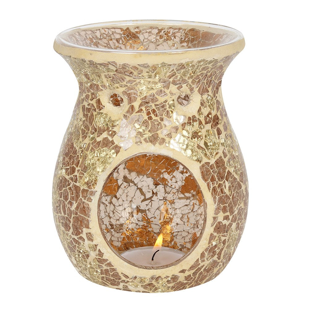 Large Crackle Glass Tealight Wax Melter - Gold