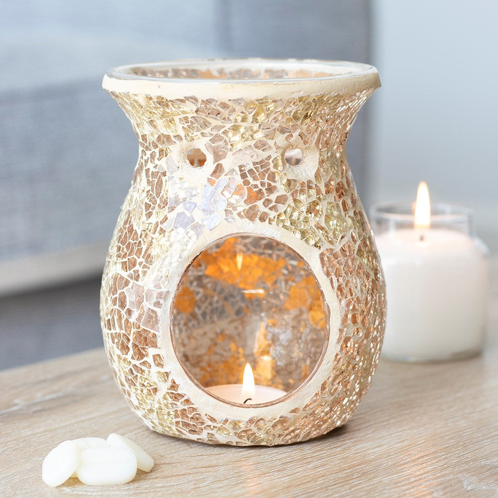 Large Crackle Glass Tealight Wax Melter - Gold