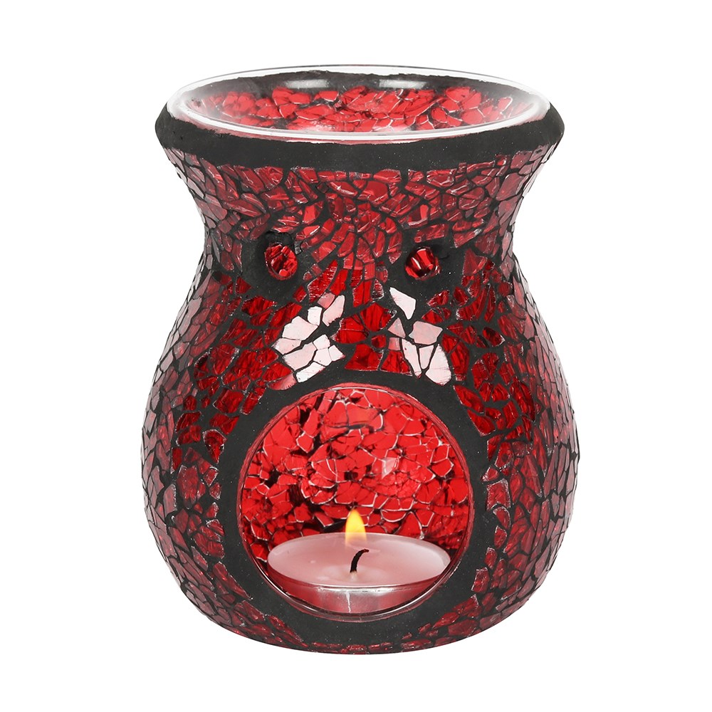 Small Crackle Glass Tealight Wax Melter - Red