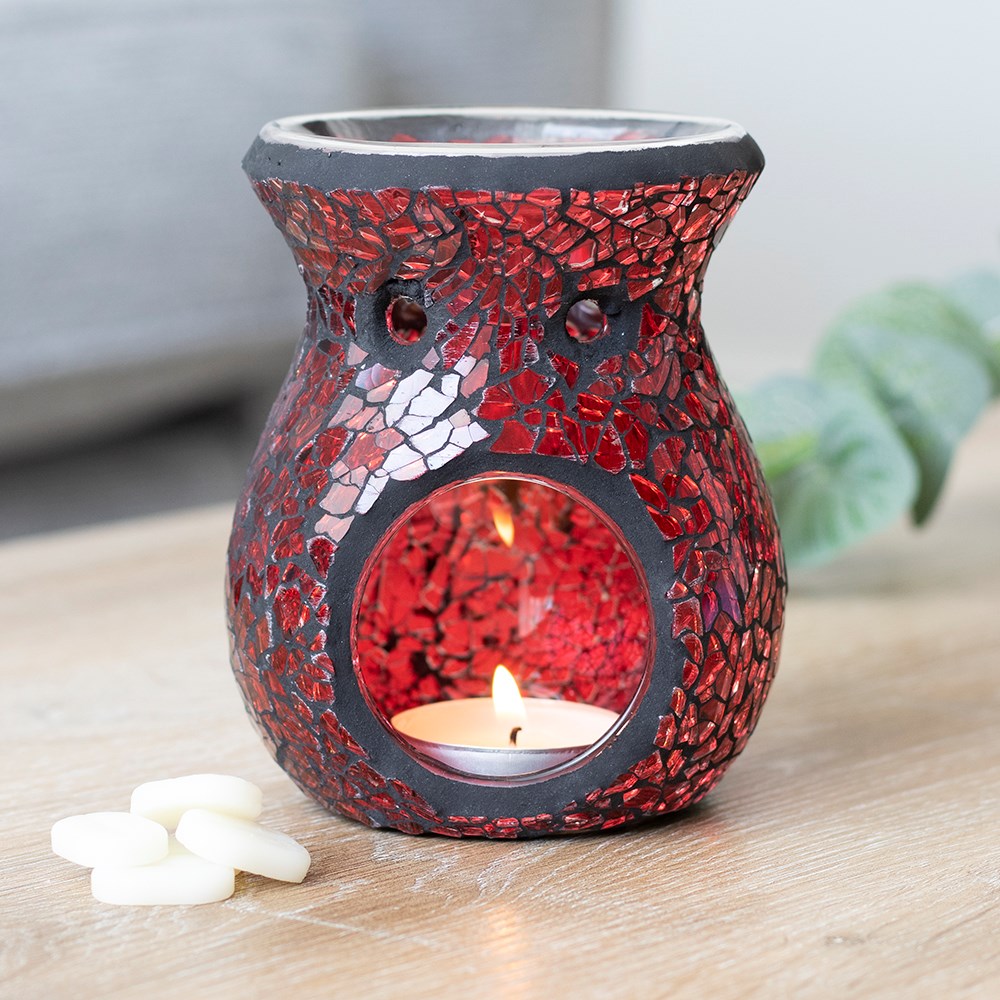 Small Crackle Glass Tealight Wax Melter - Red