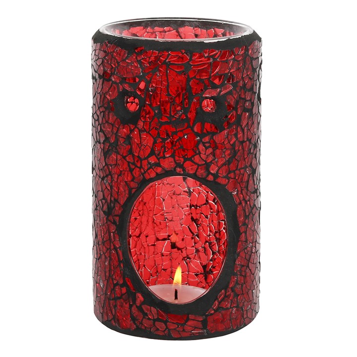 Pillar Crackle Glass Tealight Wax Melter - Red