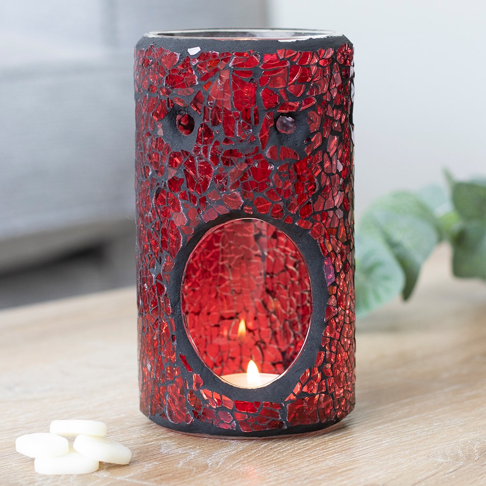 Pillar Crackle Glass Tealight Wax Melter - Red