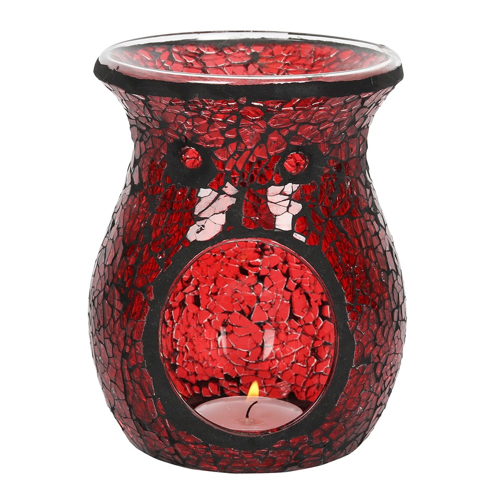 Large Crackle Glass Tealight Wax Melter - Red