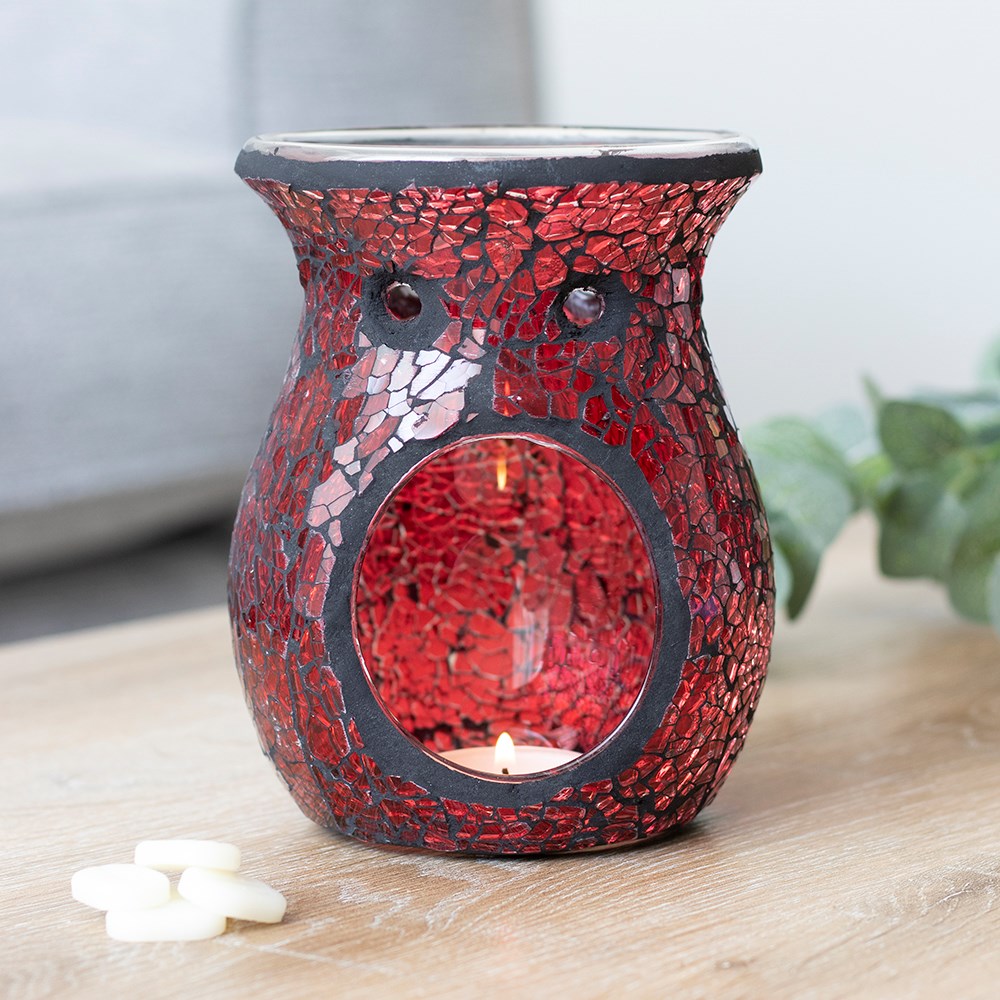 Large Crackle Glass Tealight Wax Melter - Red