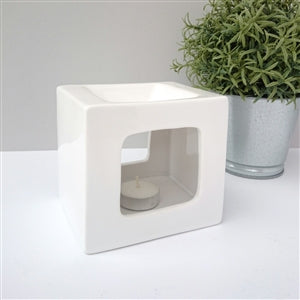 Cubic Ceramic Tealight Wax Melter - White