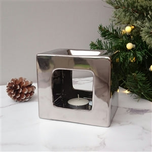 Cubic Ceramic Tealight Wax Melter - Chrome